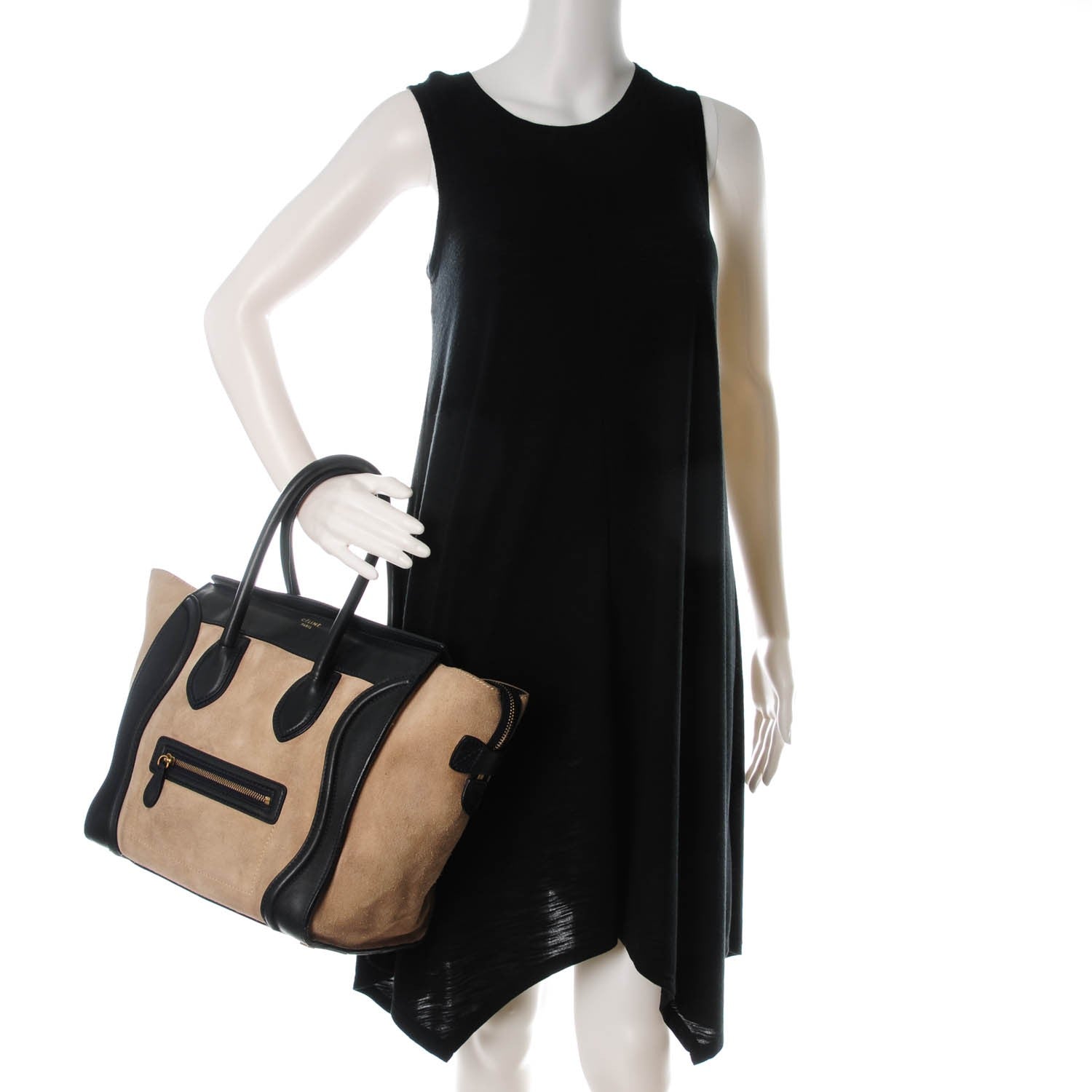 Celine Smooth Calfskin Suede Mini Bi-Color Luggage Navy Dune 2 of 8