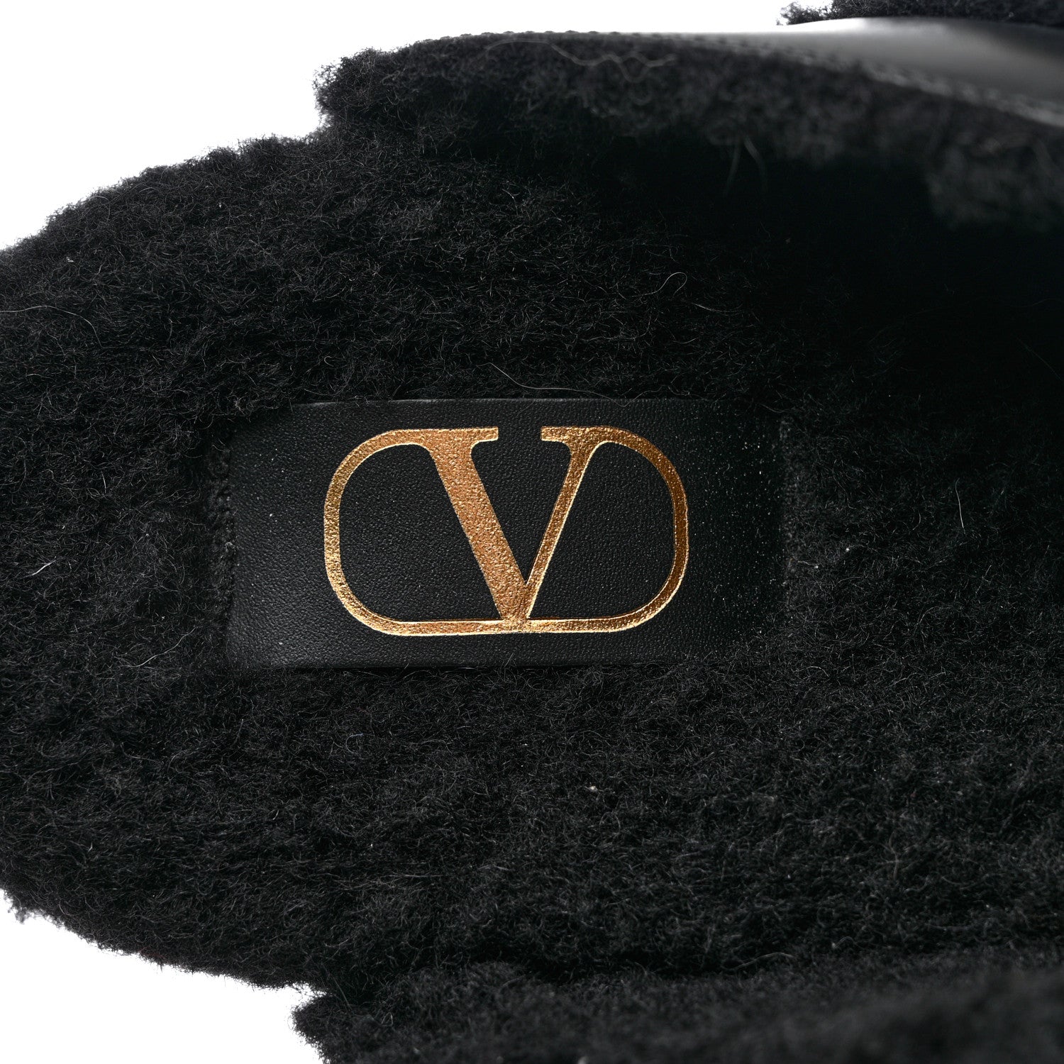 Valentino Garavani Calfskin Shearling Roman Stud River Slippers 40 Black 6 of 7