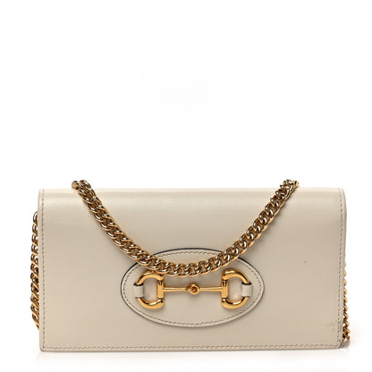 Gucci Boarded Plutone Calfskin Horsebit 1955 Wallet On Chain Mystic White 1 of 9