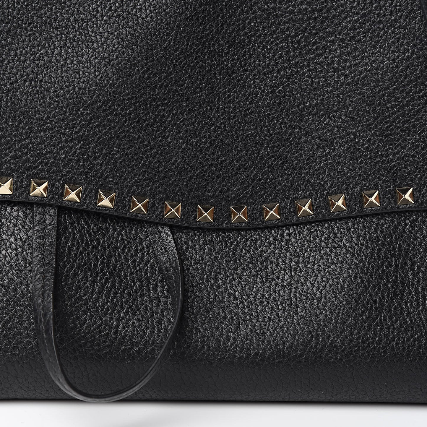 Pebbled Calfskin Rockstud Top Handle Shoulder Bag Black