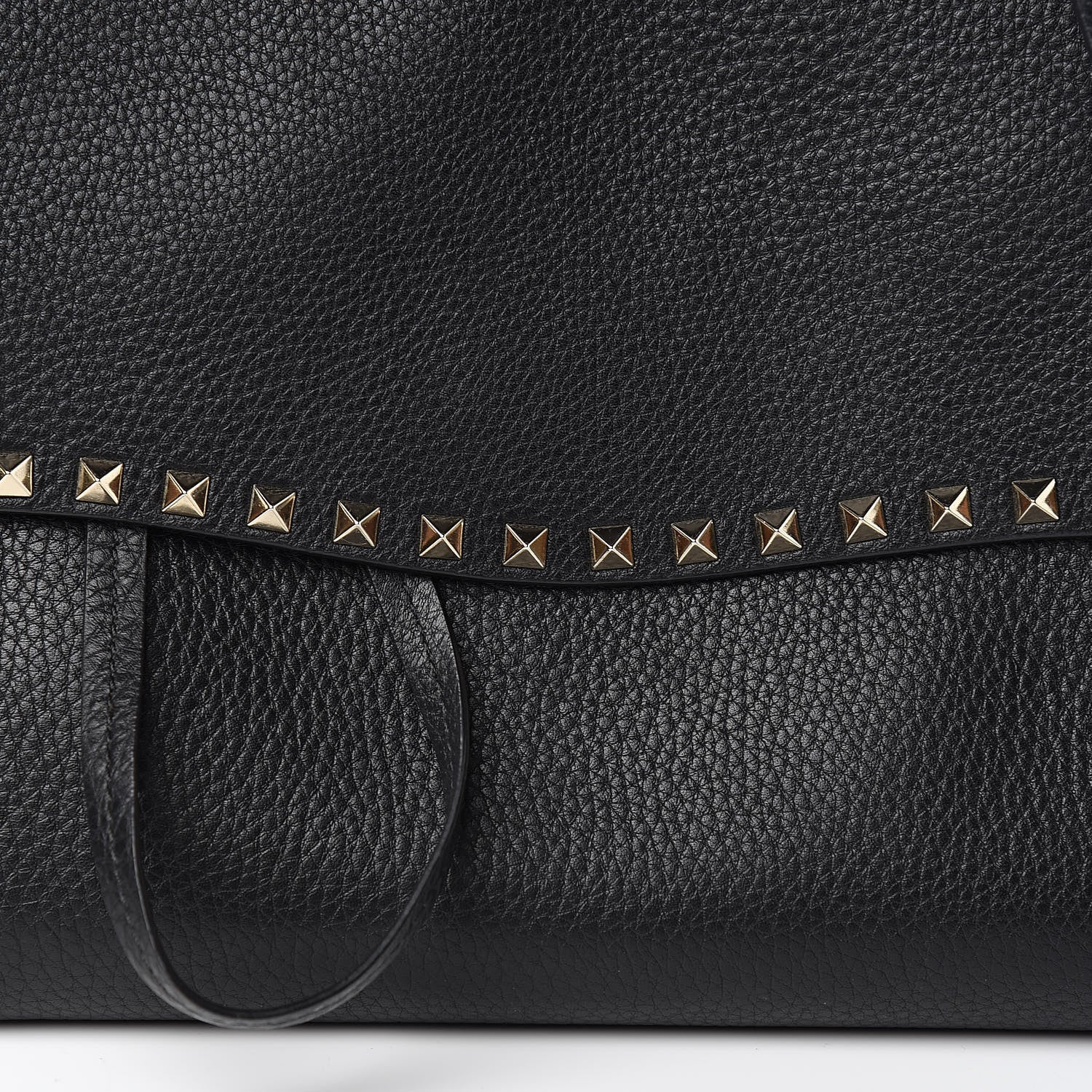 Valentino Garavani Pebbled Calfskin Rockstud Top Handle Shoulder Bag Black 9 of 9