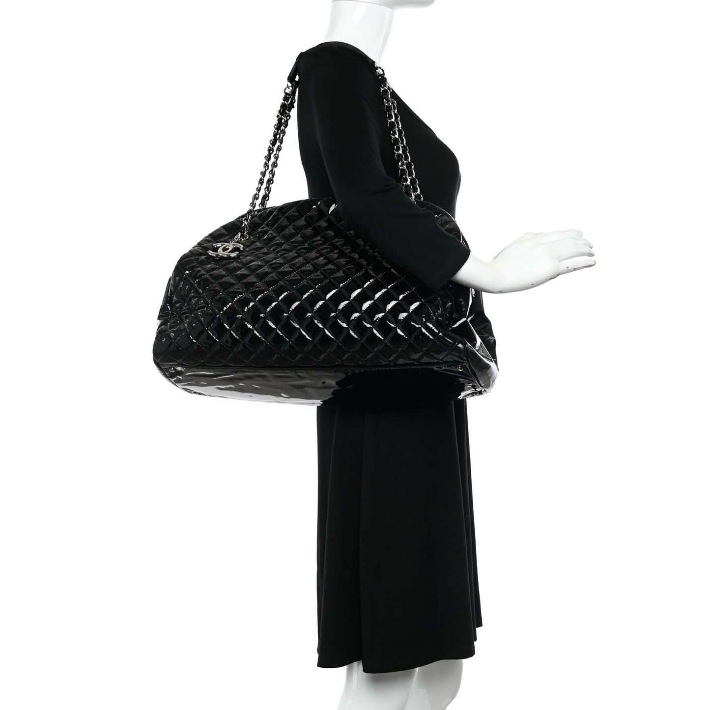 Patent Quilted Maxi Just Mademoiselle Bowling Bag Black