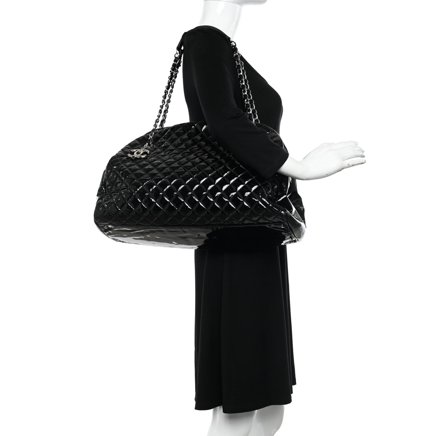 Chanel Patent Quilted Maxi Just Mademoiselle Bowling Bag Black 2 of 9