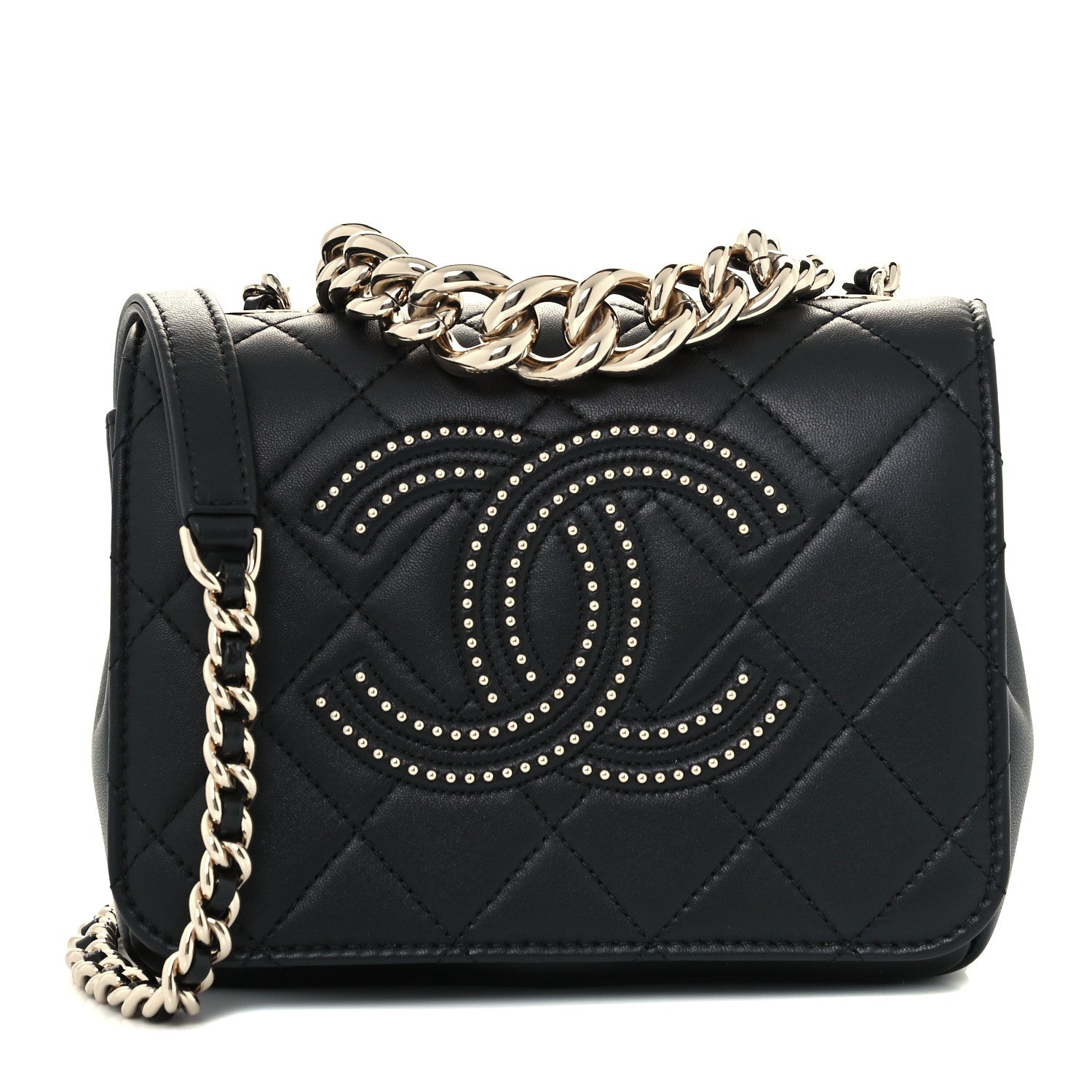 Chanel Lambskin Quilted Studded CC Flap Black 1 of 12