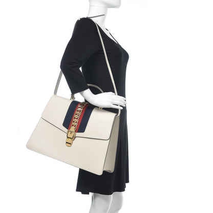 Gucci Calfskin Maxi Sylvie Top Handle Bag White 2 of 12