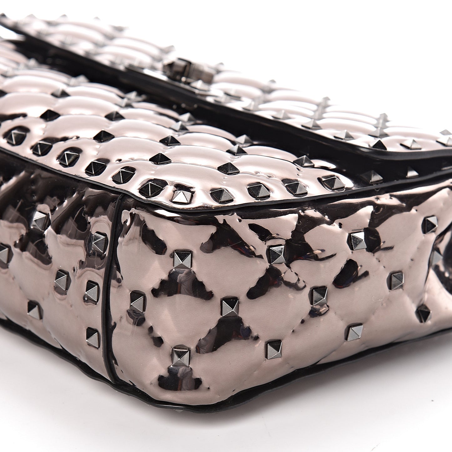 Metallic Patent Medium Rockstud Spike Shoulder Bag Rutenio