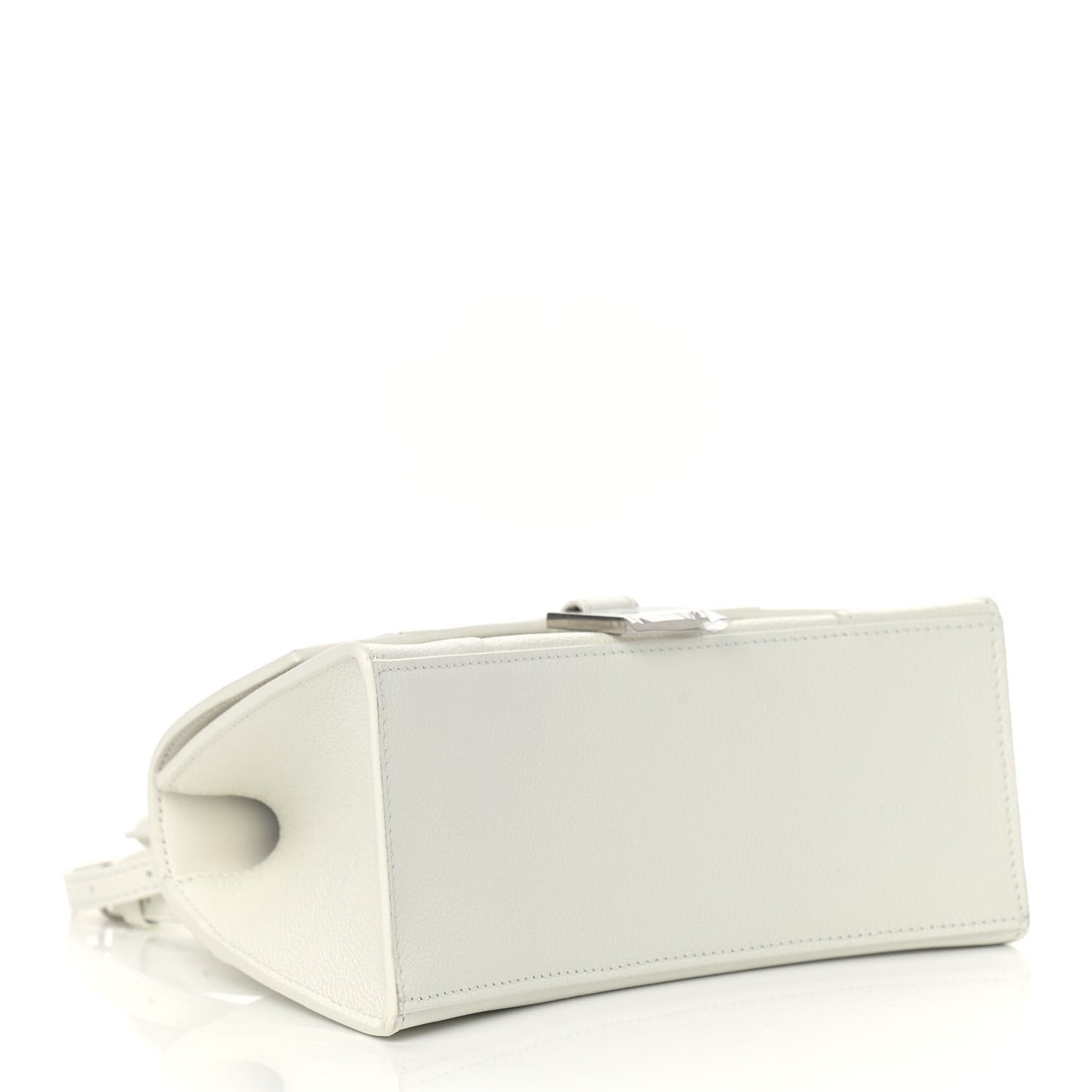 Grained Calfskin Small Hourglass Top Handle Bag White
