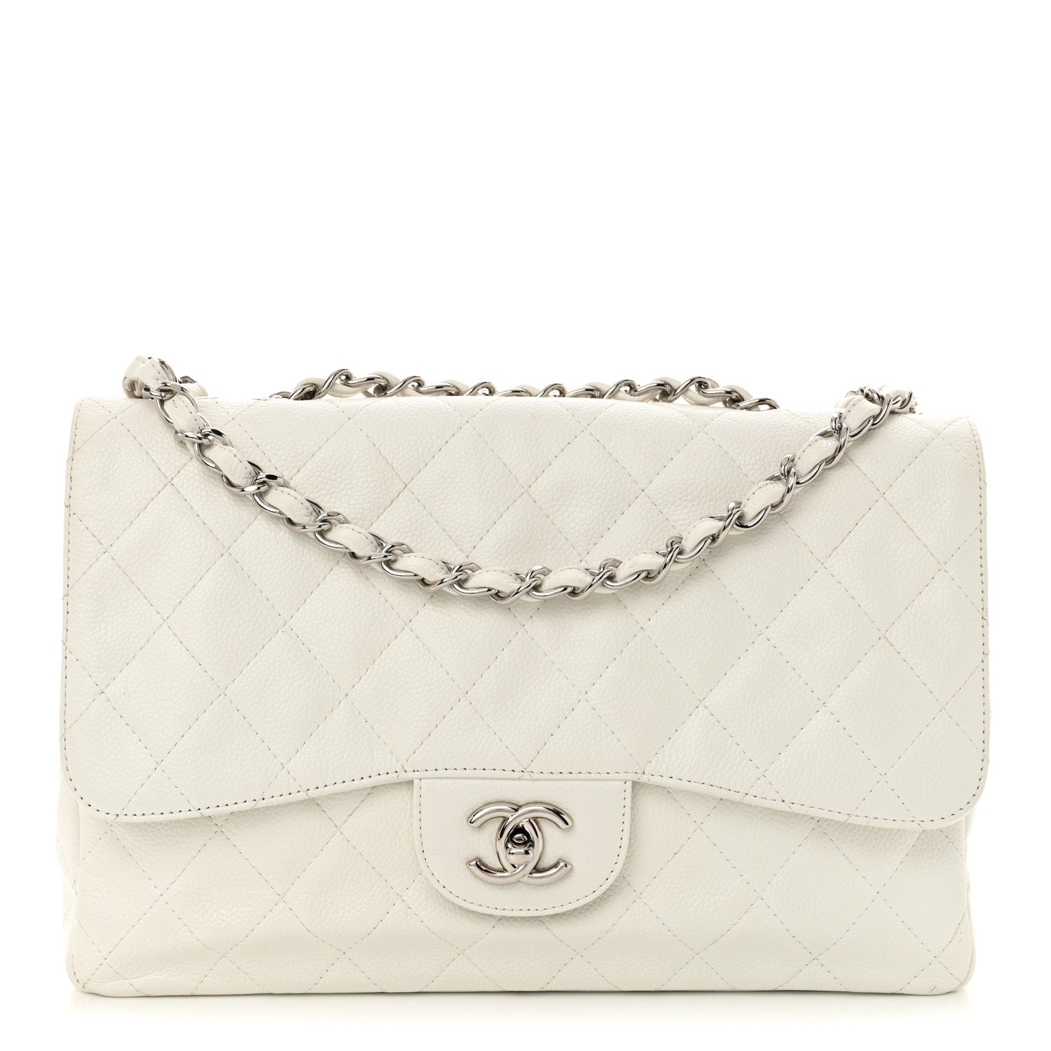 Chanel Caviar Quilted Jumbo Single Flap White 1 of 15