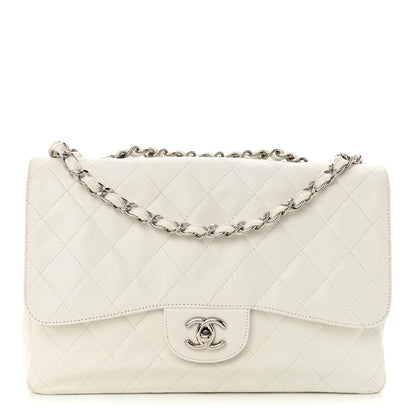 Chanel Caviar Quilted Jumbo Single Flap White 1 of 15