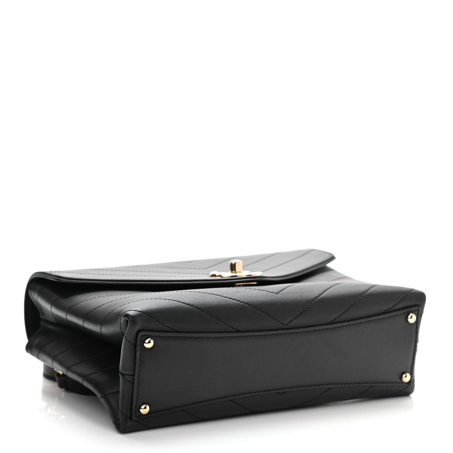 Calfskin Chevron Stitched Small Coco Flap Bag Black