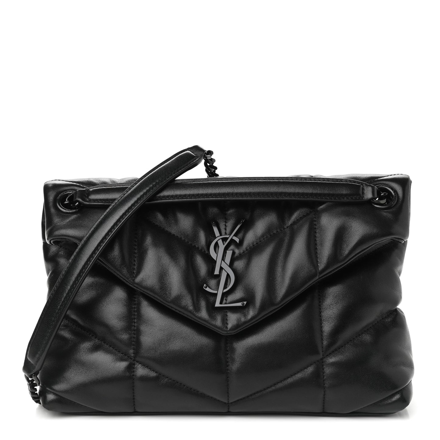 Lambskin Quilted Small Loulou Puffer Monogram Chain Satchel Black