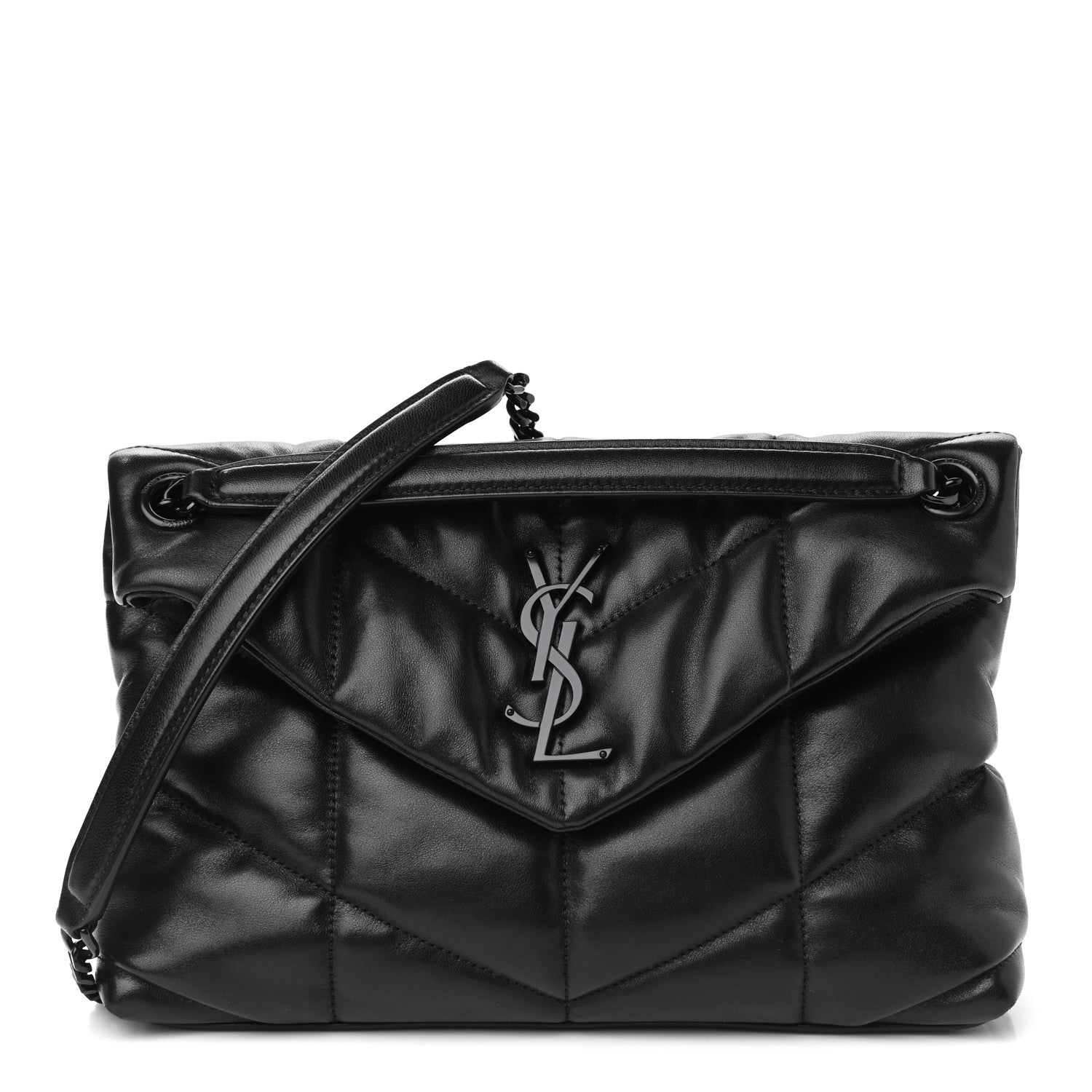 Saint Laurent Lambskin Quilted Small Loulou Puffer Monogram Chain Satchel Black 1 of 11