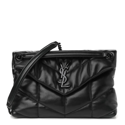 Saint Laurent Lambskin Quilted Small Loulou Puffer Monogram Chain Satchel Black 1 of 11