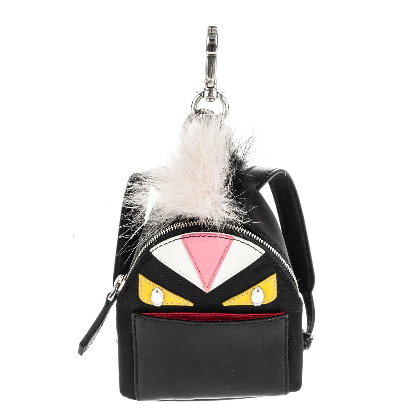 Nylon Shiny Nappa Nutria Fox Fur Monster Eyes Mini Backpack Charm Black Multicolor