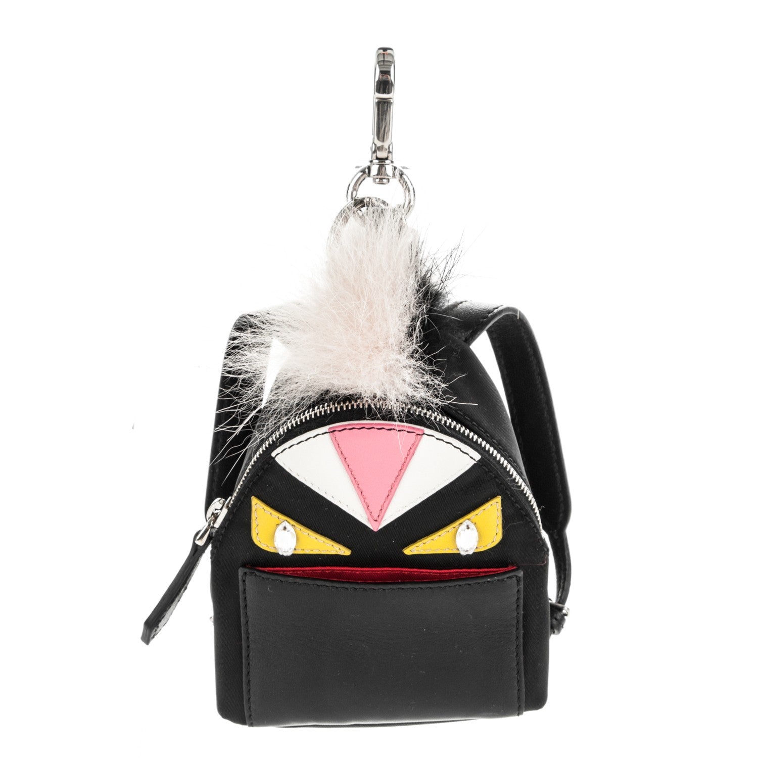 Fendi Nylon Shiny Nappa Nutria Fox Fur Monster Eyes Mini Backpack Charm Black Multicolor 1 of 4