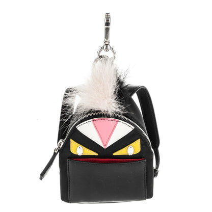 Fendi Nylon Shiny Nappa Nutria Fox Fur Monster Eyes Mini Backpack Charm Black Multicolor 1 of 4