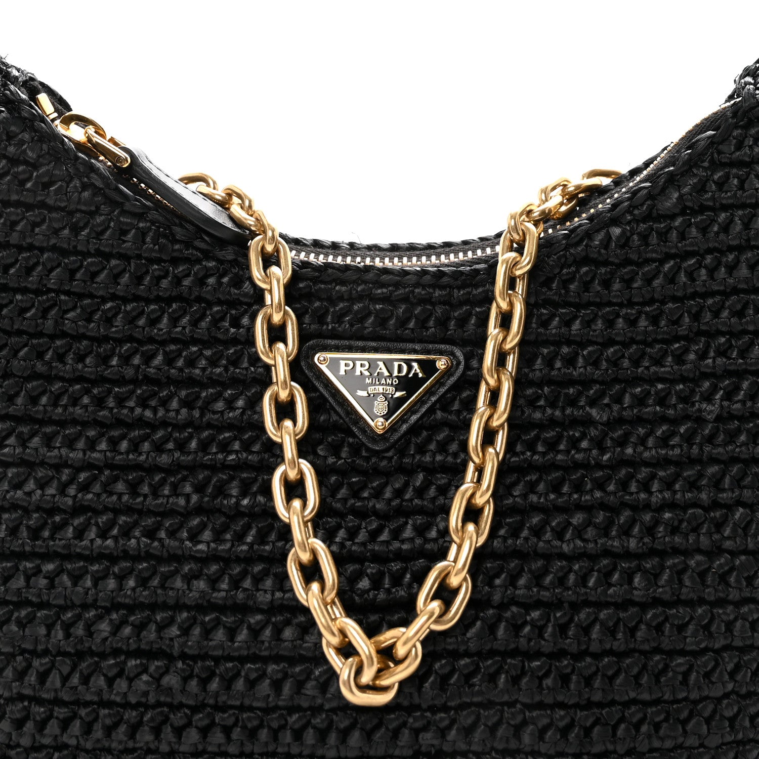 Prada Yarn Raffia Effect Crochet Re-Edition 2005 Shoulder Bag Black 7 of 9
