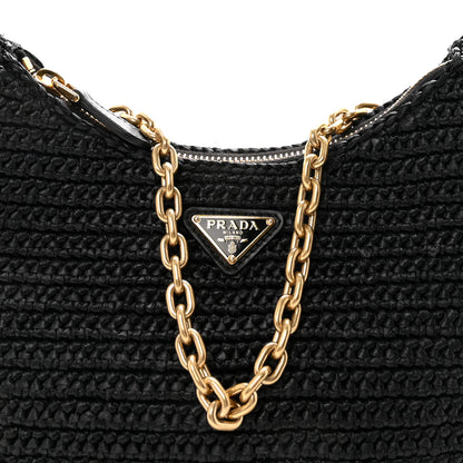 Prada Yarn Raffia Effect Crochet Re-Edition 2005 Shoulder Bag Black 7 of 9