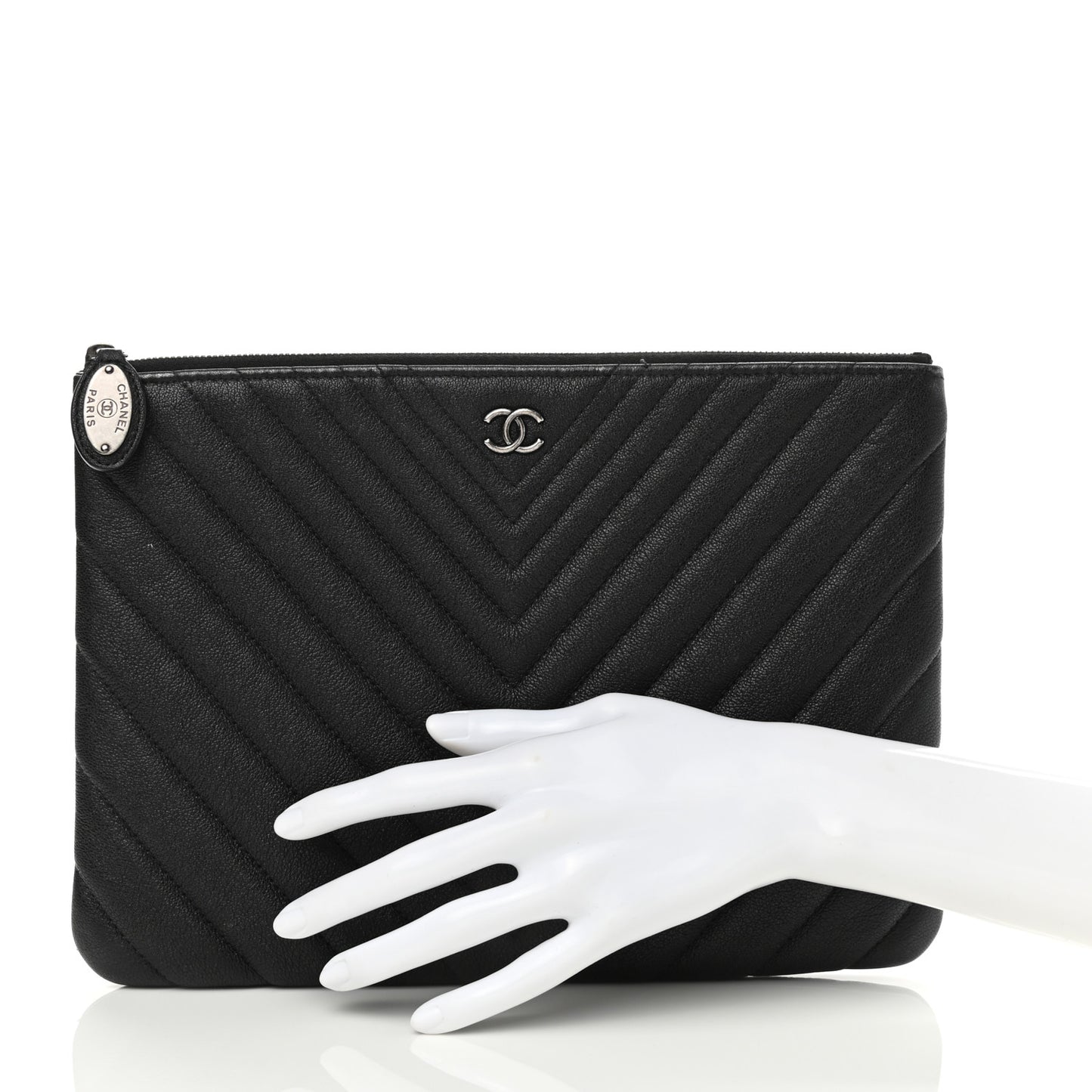 Sheepskin Chevron Quilted Medium Cosmetic Case Black