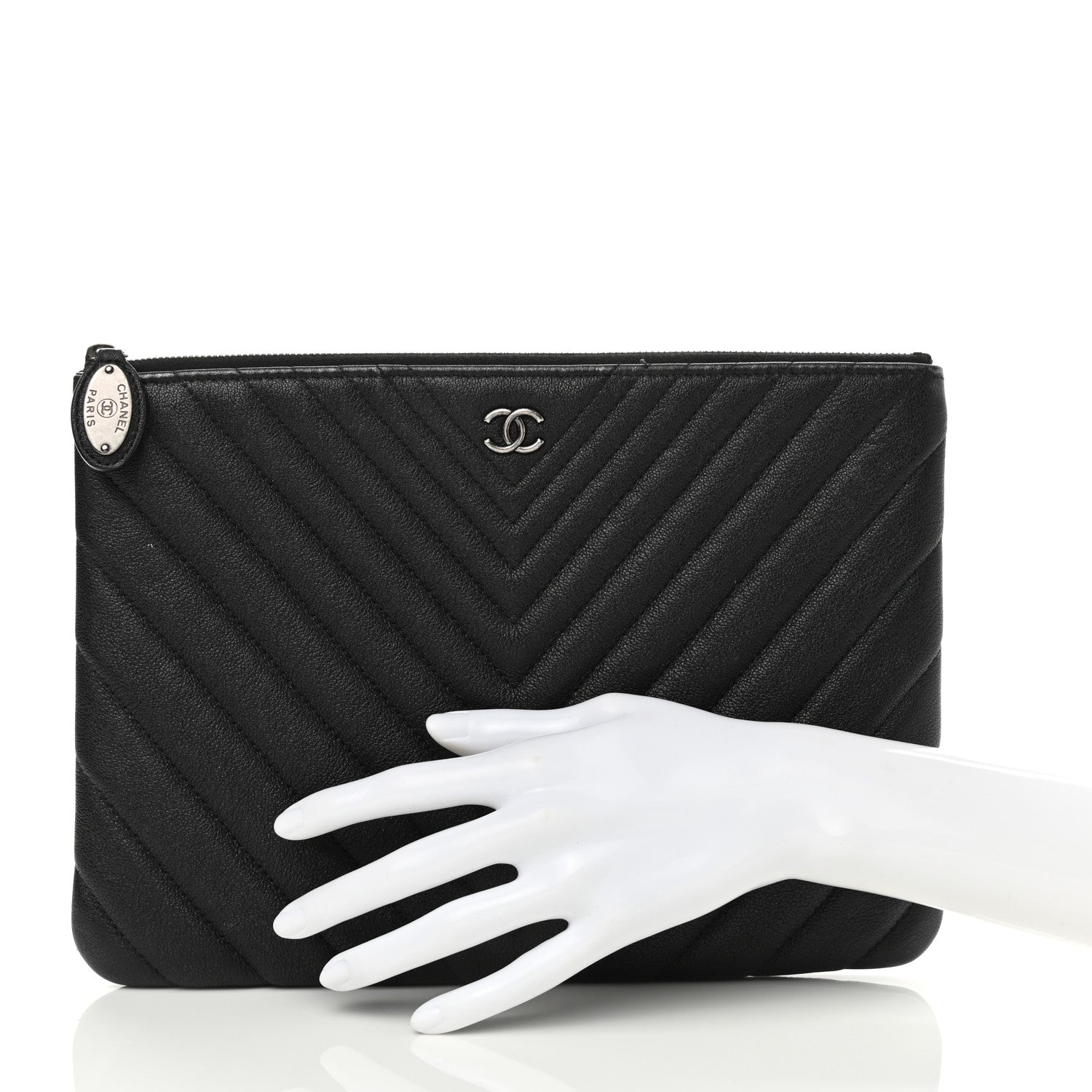 Chanel Sheepskin Chevron Quilted Medium Cosmetic Case Black 2 of 9
