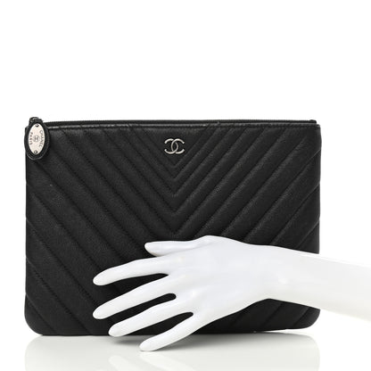 Chanel Sheepskin Chevron Quilted Medium Cosmetic Case Black 2 of 9