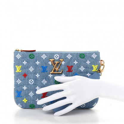 Louis Vuitton Embroidered Monogram Denim New Wave Zipped Pochette Blue 2 of 7