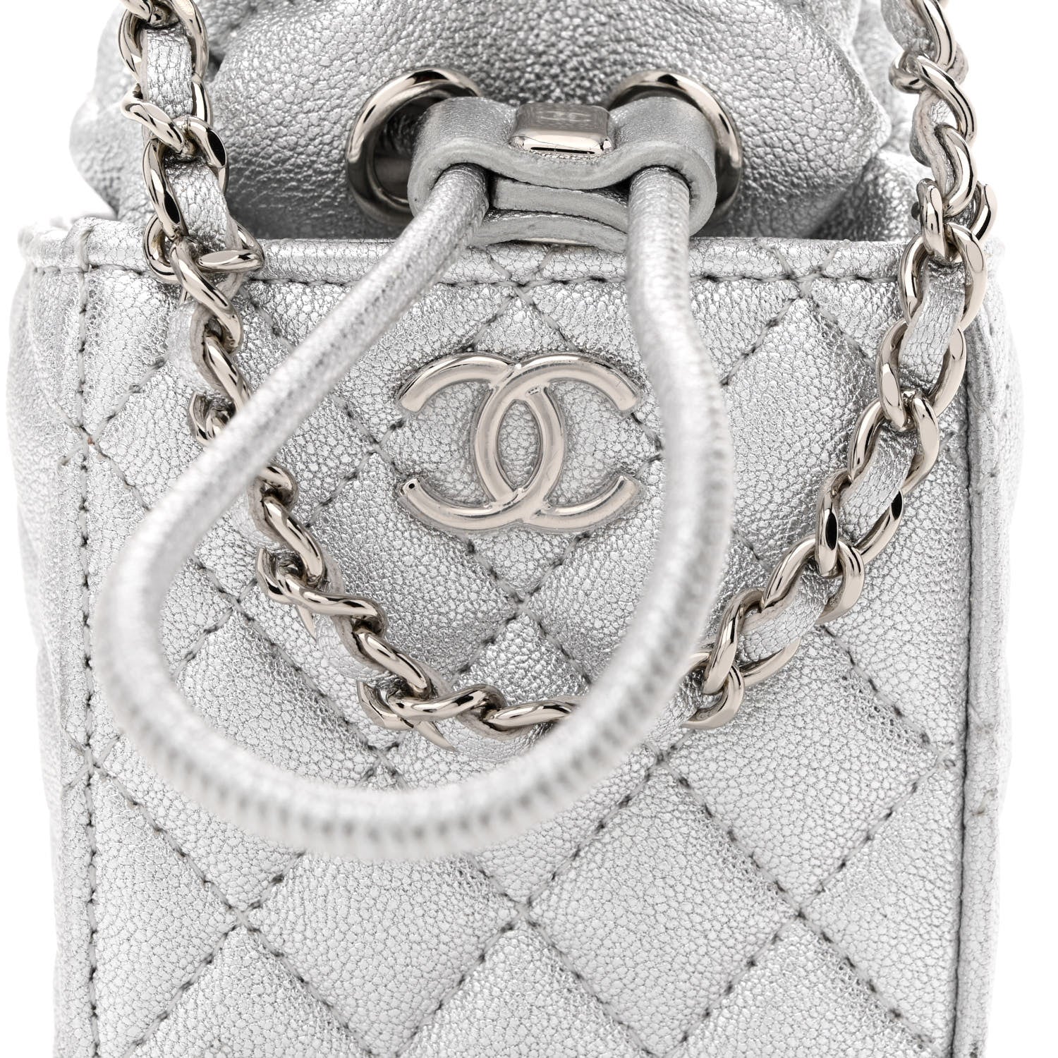 Chanel Metallic Caviar Quilted Mini Drawstring Bucket Bag Silver 8 of 10