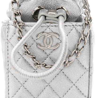 Chanel Metallic Caviar Quilted Mini Drawstring Bucket Bag Silver 8 of 10