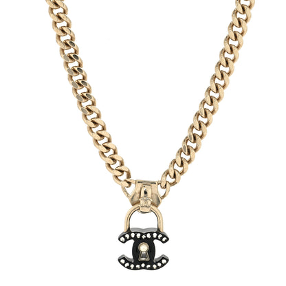Chanel Crystal CC Lock Short Necklace Black Gold 1 of 5