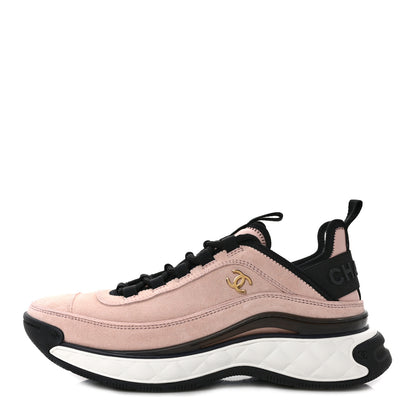 Chanel Suede Calfskin Nylon Grosgrain CC Sneakers 37.5 Light Pink 1 of 9