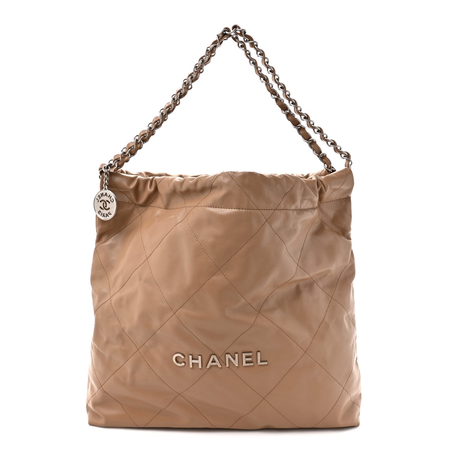 Shiny Calfskin Quilted Chanel 22 Beige