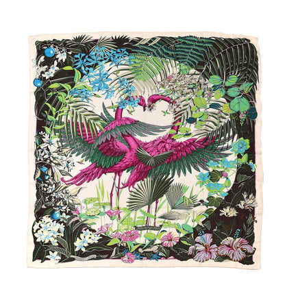 Hermes Cashmere Silk Flamingo Party Shawl 140 Blanc Vert Fuchsia 1 of 8