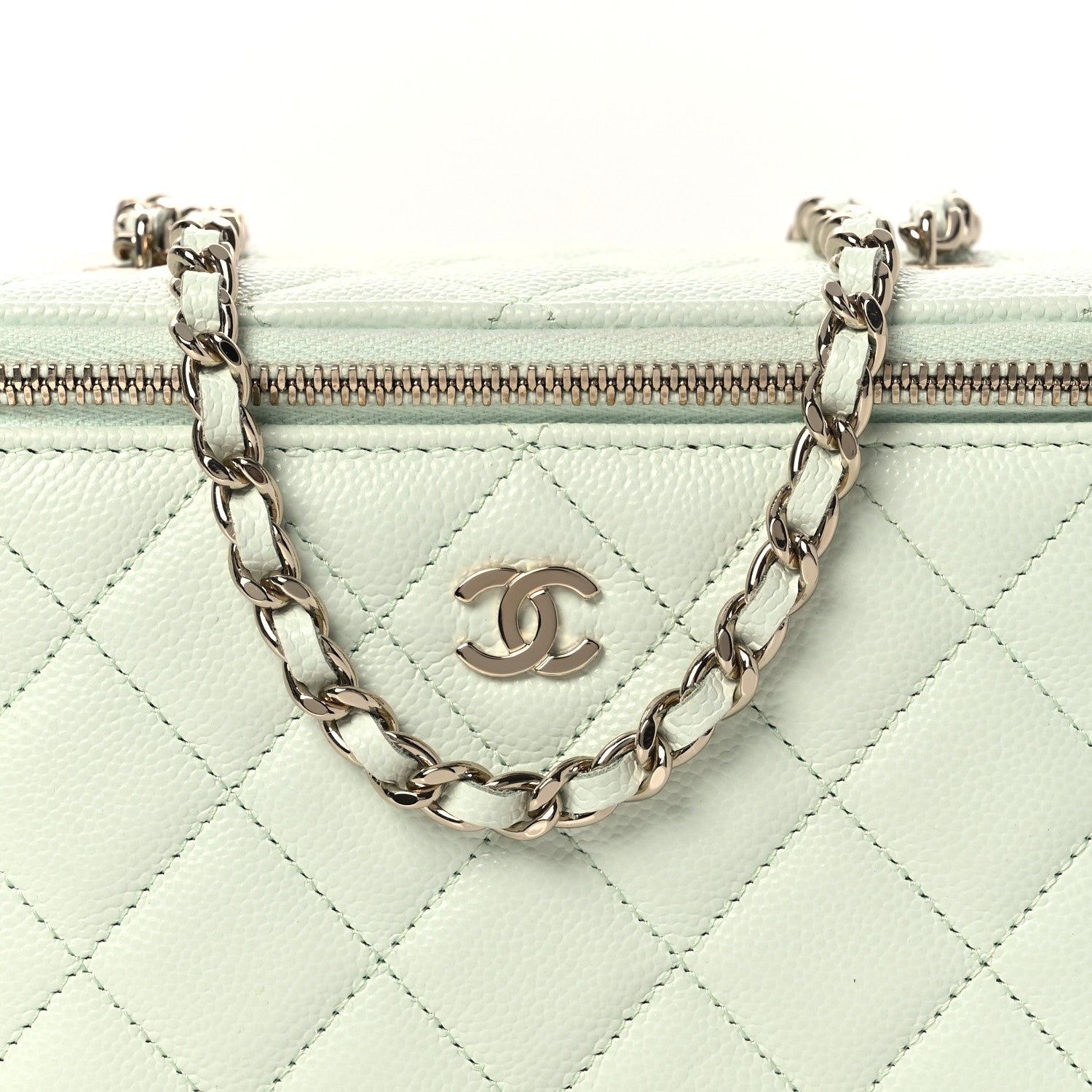 Chanel Caviar Quilted Small Tiny CC Vanity Case With Chain Light Green 8 of 12