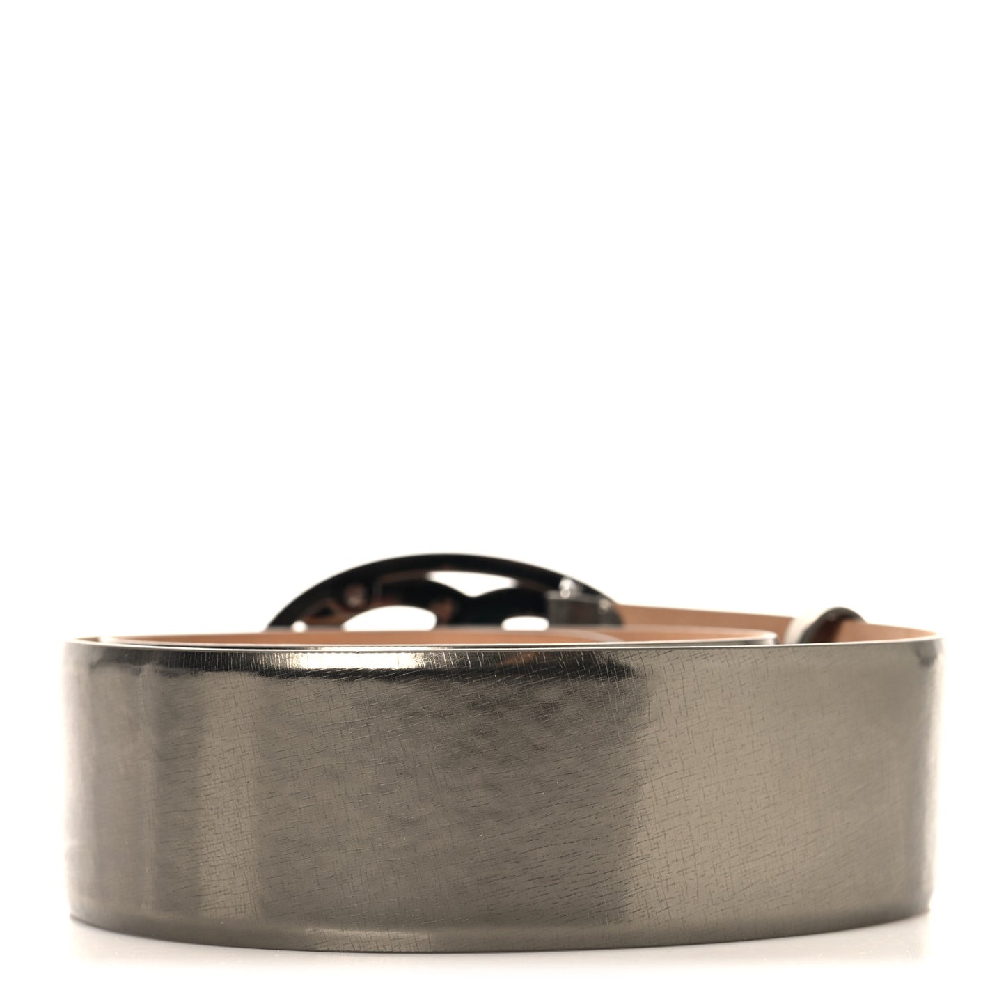 Metallic Calfskin CC Belt 80 32 Argent Fonce