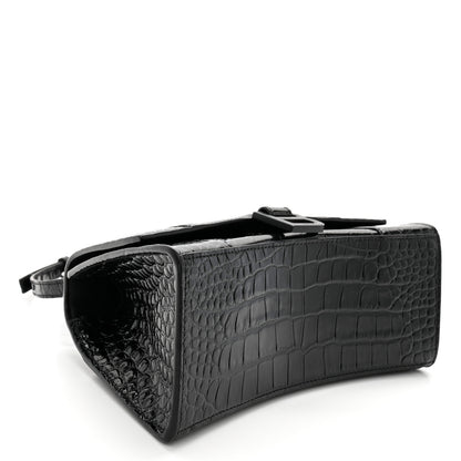 Balenciaga Shiny Calfskin Monochrome Crocodile Embossed Small Hourglass Top Handle Bag Black 4 of 11
