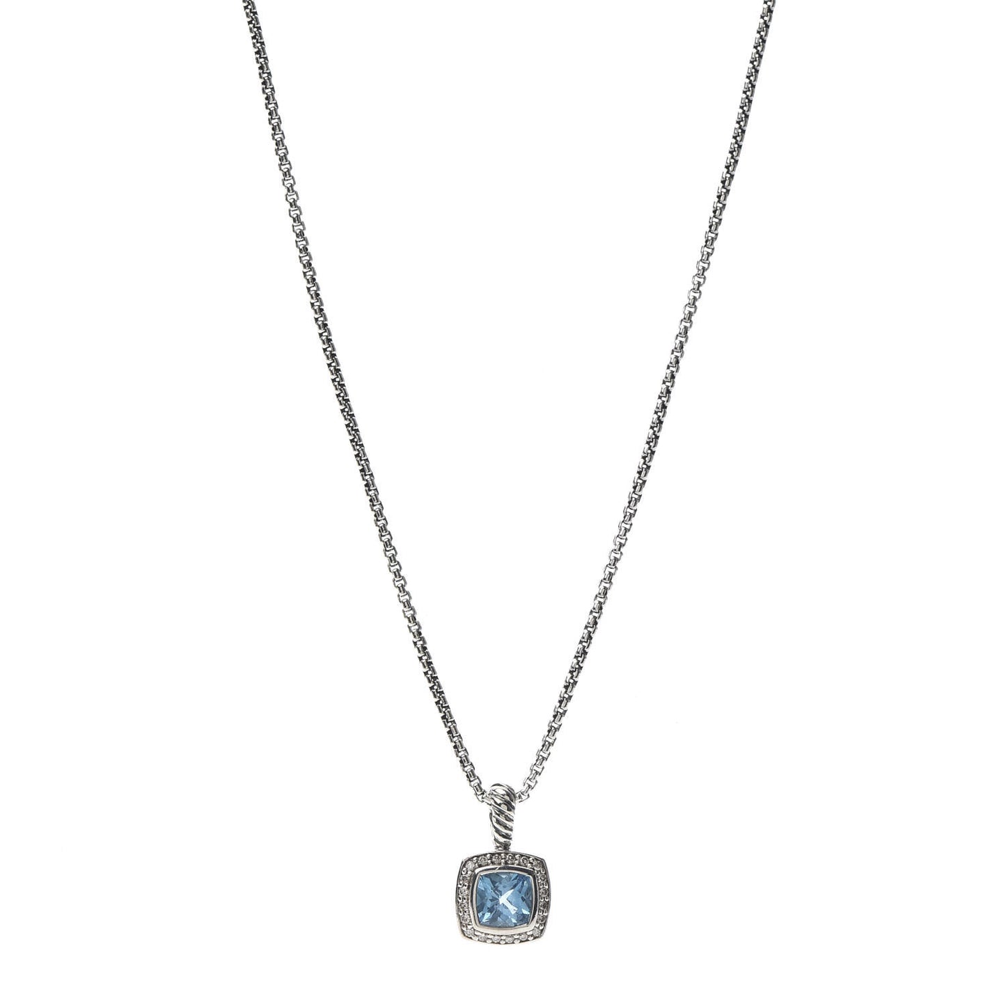 Sterling Silver Diamond Blue Topaz 7mm Petite Albion Pendant Necklace