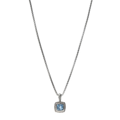 David Yurman Sterling Silver Diamond Blue Topaz 7mm Petite Albion Pendant Necklace 1 of 4