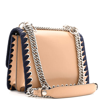 Fendi Vitello Liberty Lucido Ribbon Lace Up Studded Small Kan I Shoulder Bag Cuoio Navy 3 of 17