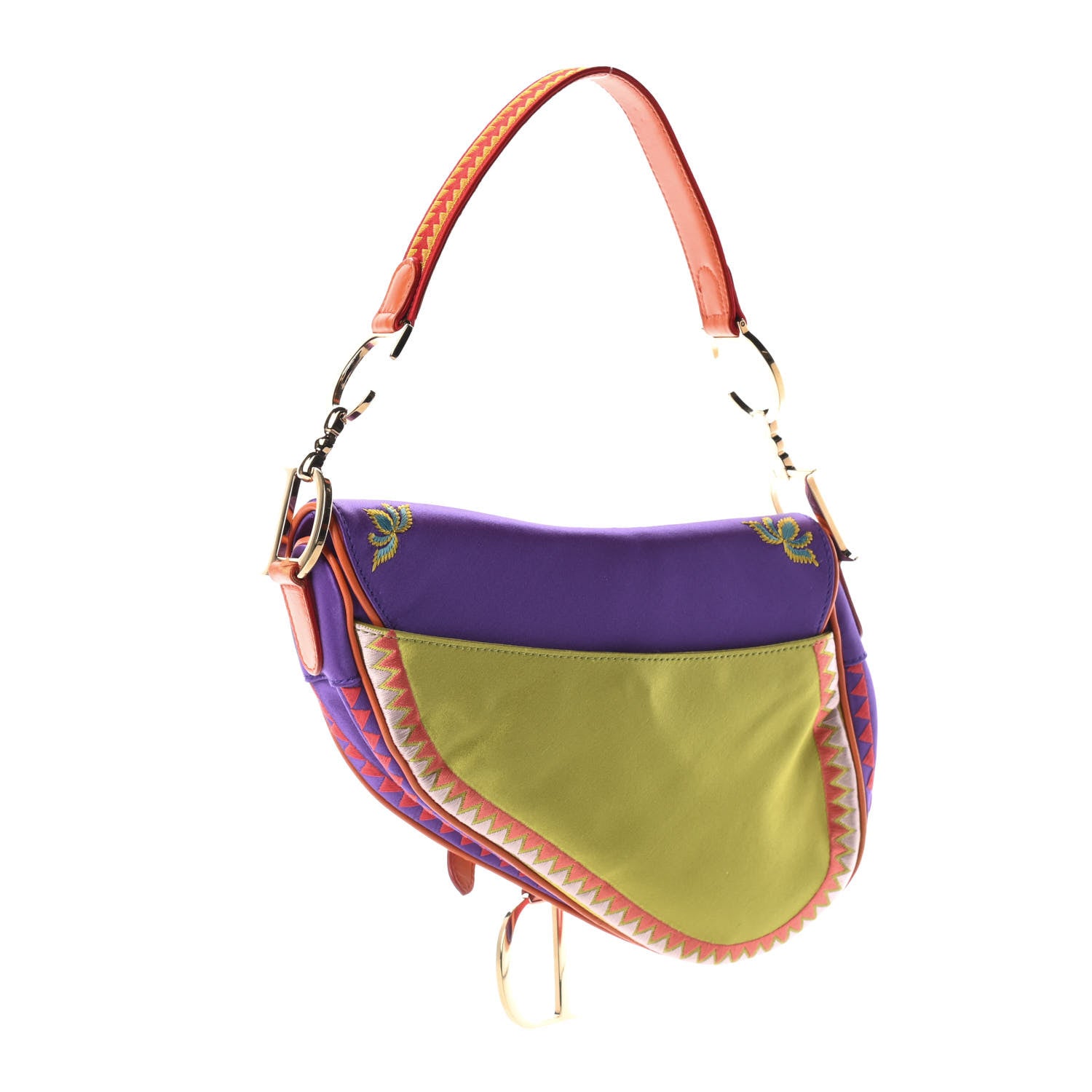 Christian Dior Silk Embroidered Saddle Bag Multicolor 3 of 9