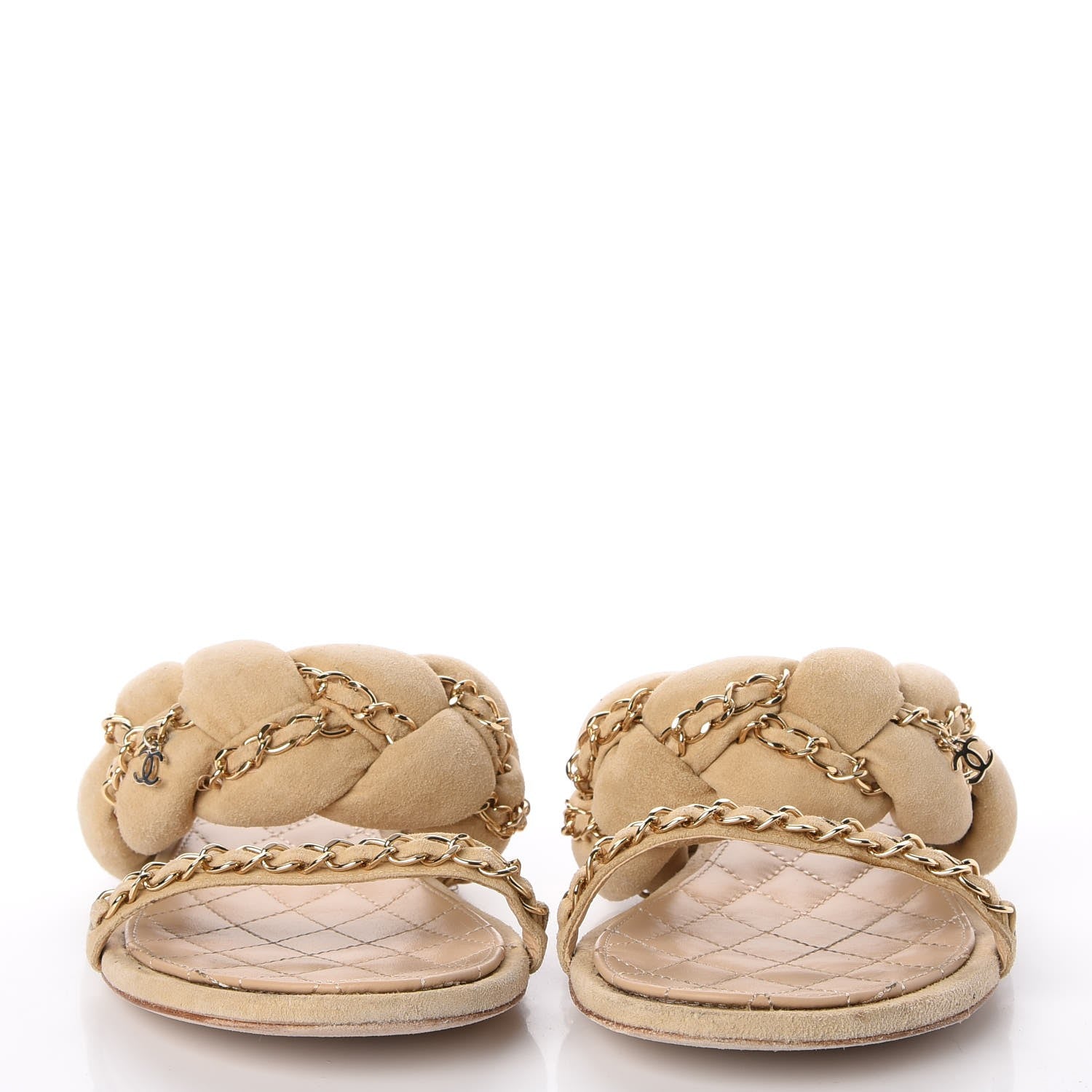 Chanel Kid Suede Braided Chain CC Slide Flat Sandals 38 Beige 2 of 18