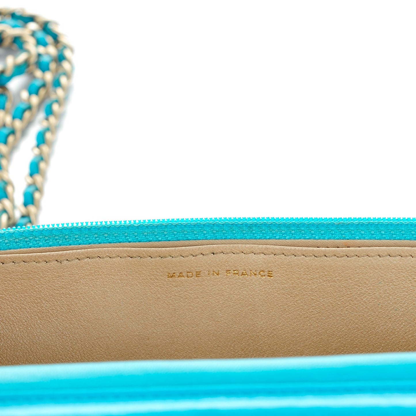 Lambskin Camellia Embossed Wallet On Chain WOC Turquoise