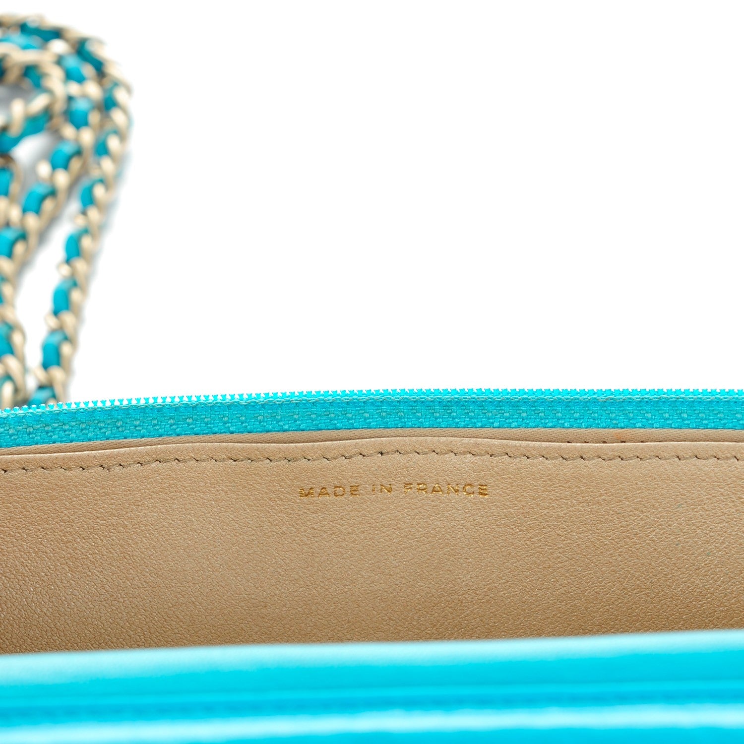 Chanel Lambskin Camellia Embossed Wallet On Chain WOC Turquoise 8 of 9