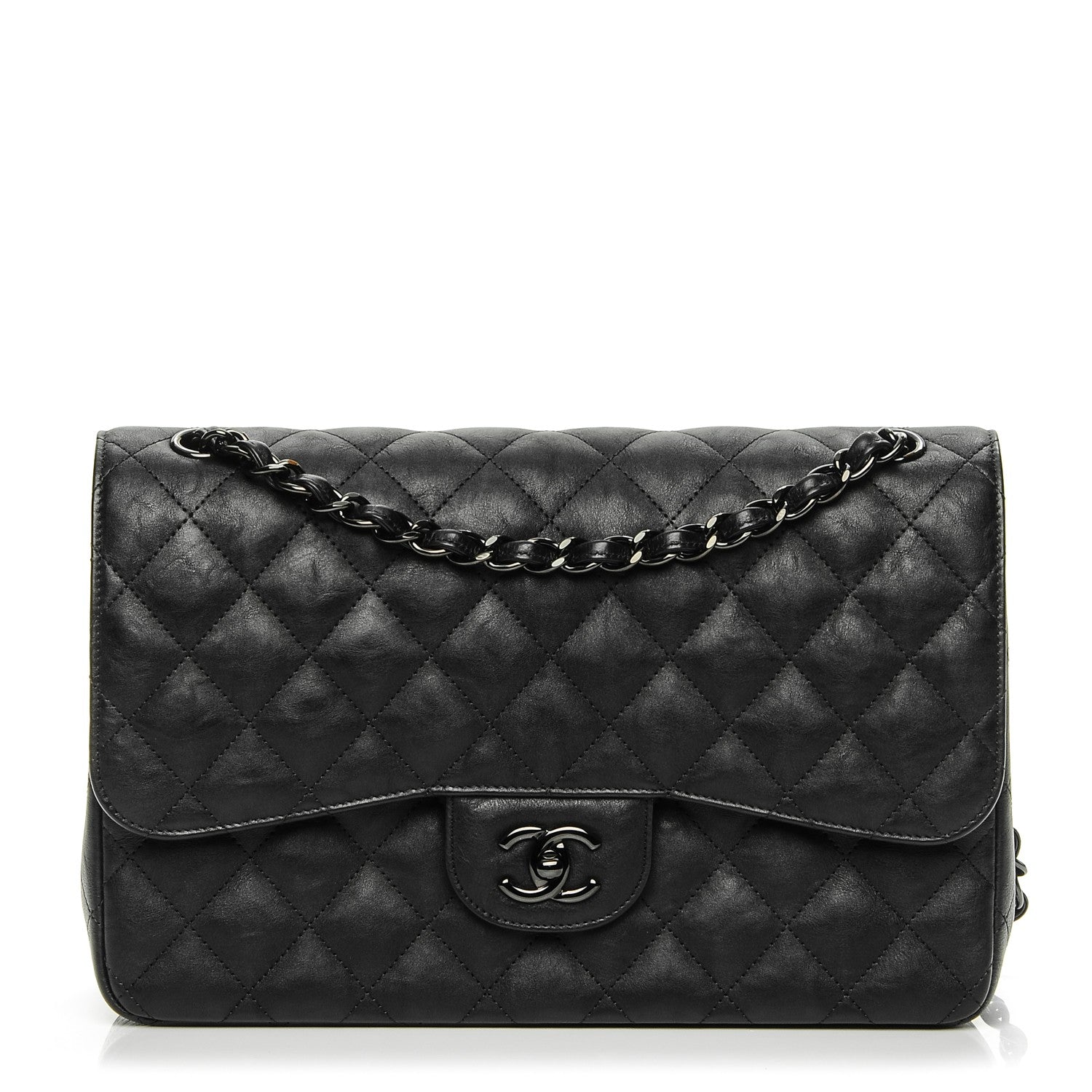 Chanel Crumpled Calfskin Quilted Jumbo Double Flap So Black 1 of 8
