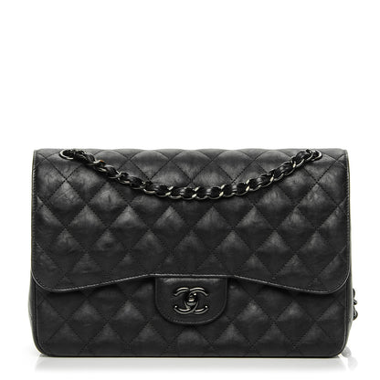 Chanel Crumpled Calfskin Quilted Jumbo Double Flap So Black 1 of 8