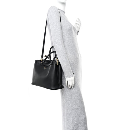 Prada Soft Grain Calfskin Medium Double Belt Tote Black 3 of 9