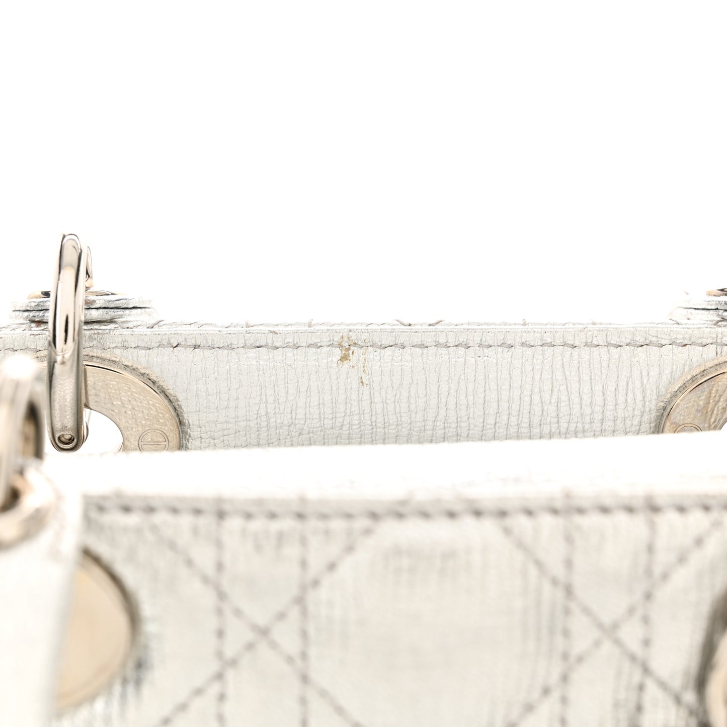 Metallic Grained Calfskin Cannage Small Lucky Badges My Lady Dior Silver