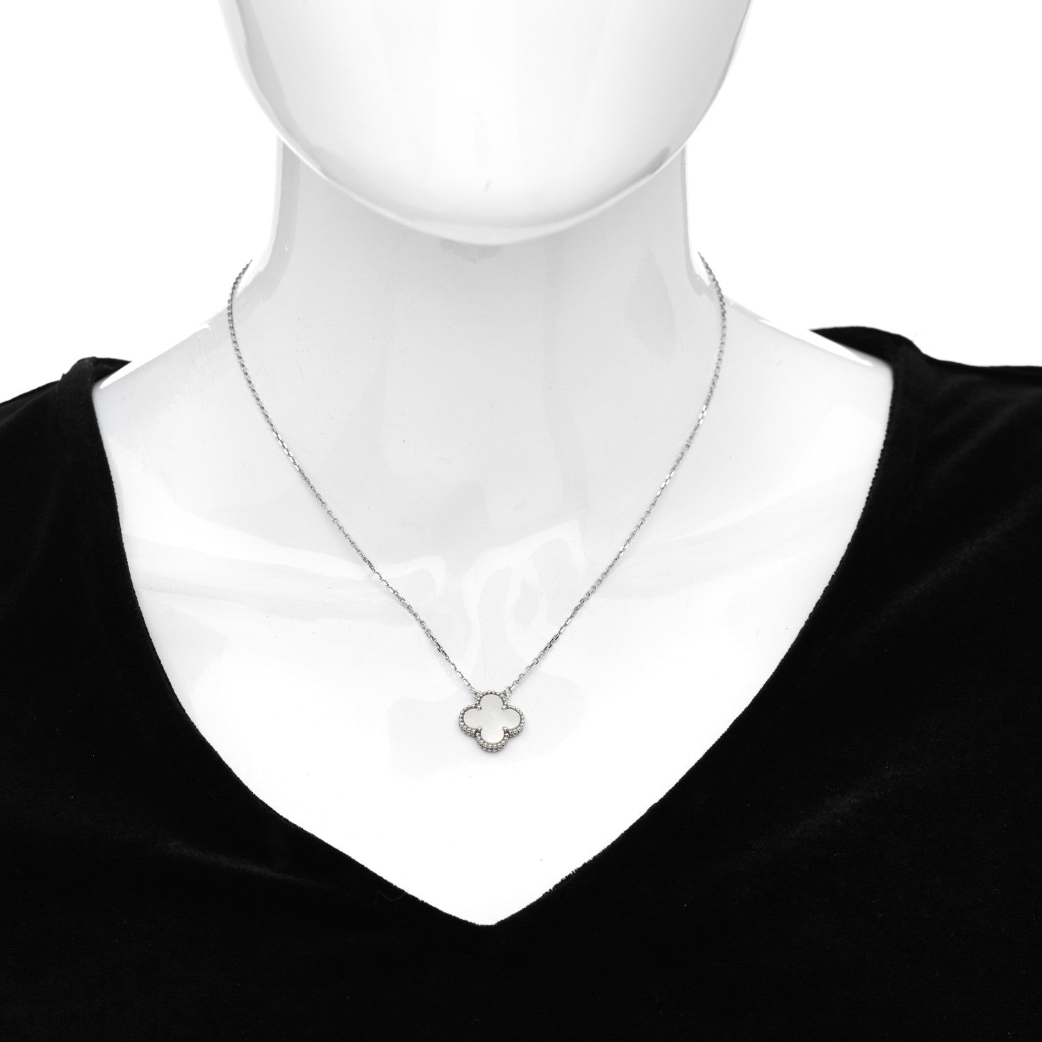 Van Cleef & Arpels 18K White Gold Mother of Pearl Vintage Alhambra Pendant Necklace 2 of 5