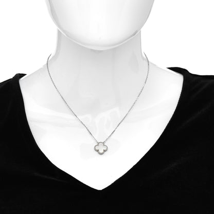 Van Cleef & Arpels 18K White Gold Mother of Pearl Vintage Alhambra Pendant Necklace 2 of 5