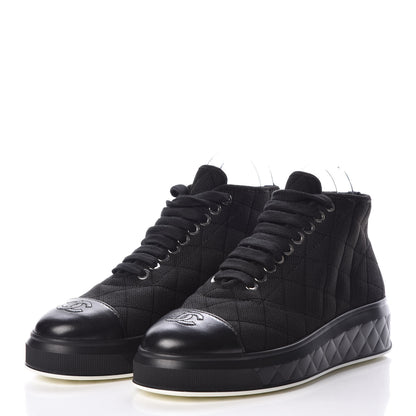Chanel Fabric Quilted Lambskin Cap Toe Lace Up Sneakers 36 Black 3 of 7