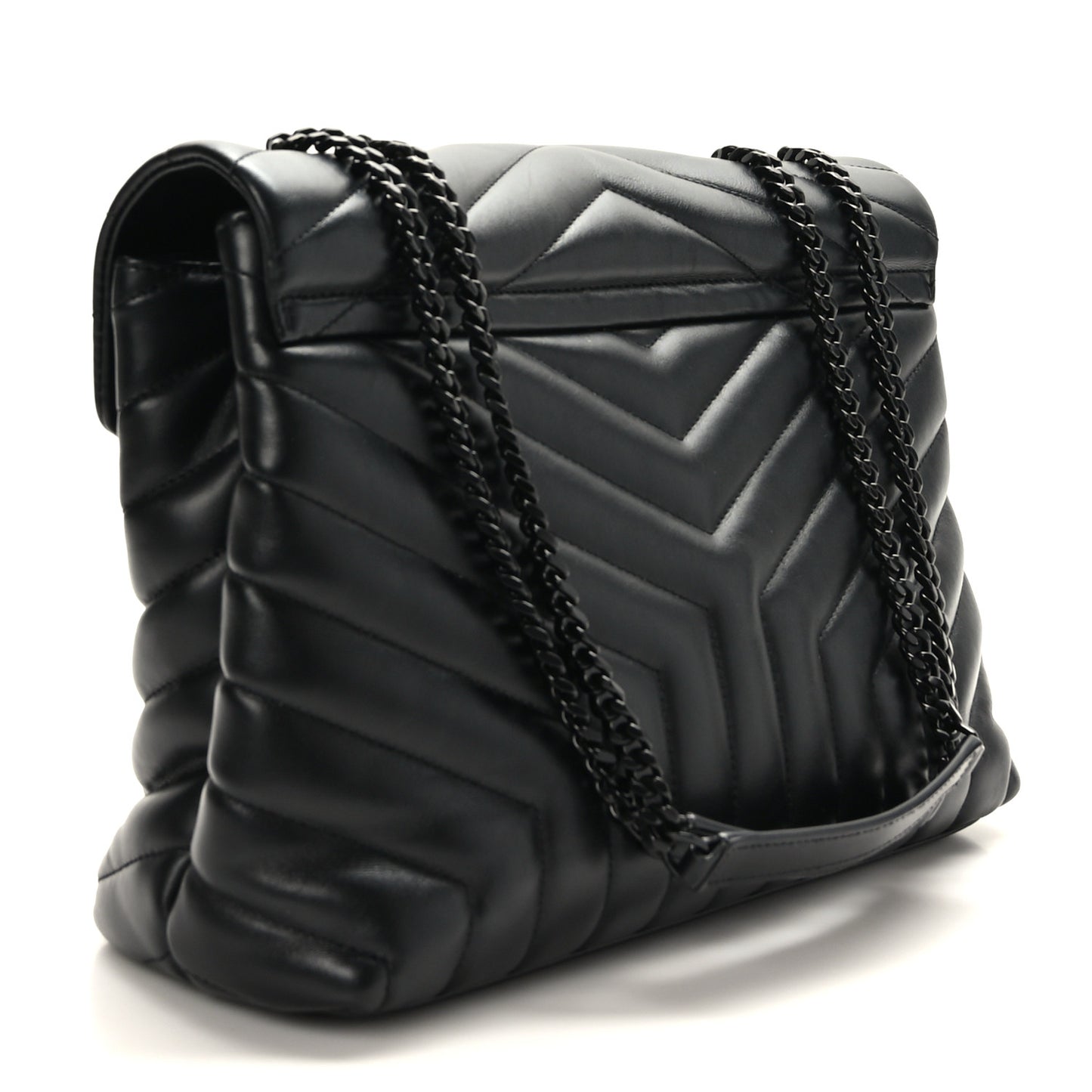 Calfskin Y Quilted Monogram Monochrome Medium Loulou Chain Satchel Black